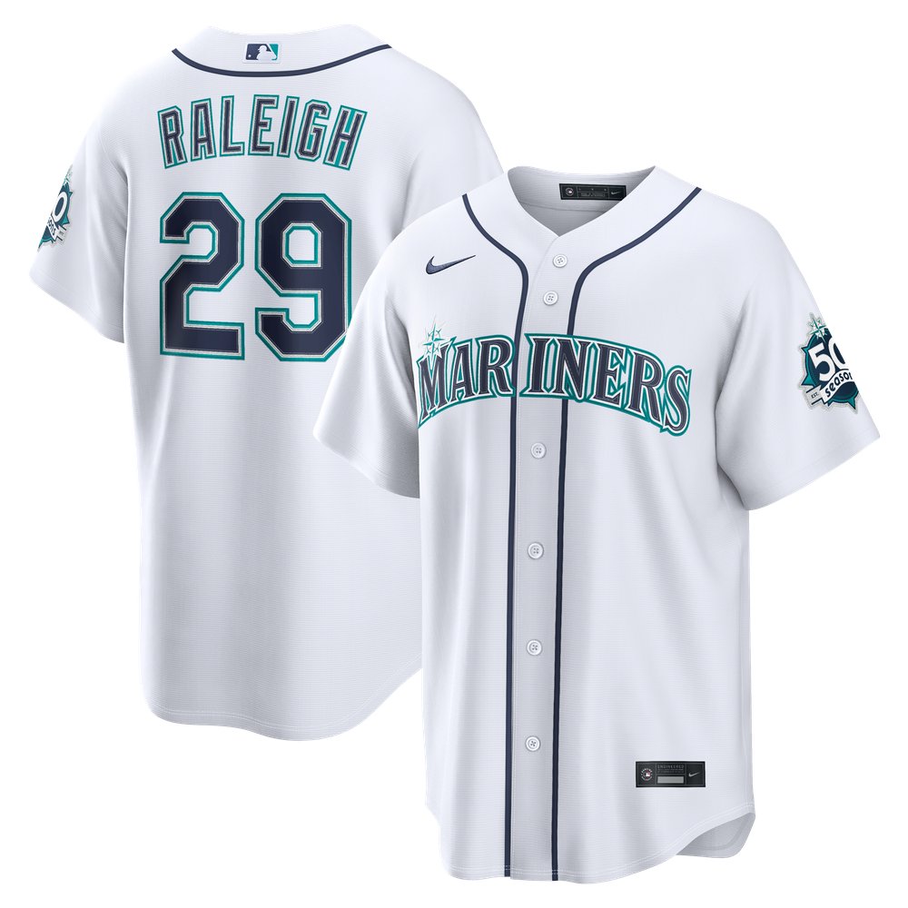 Cal Raleigh Seattle Mariners Home Stadium 50th Season Patch Jersey - White - Image 2