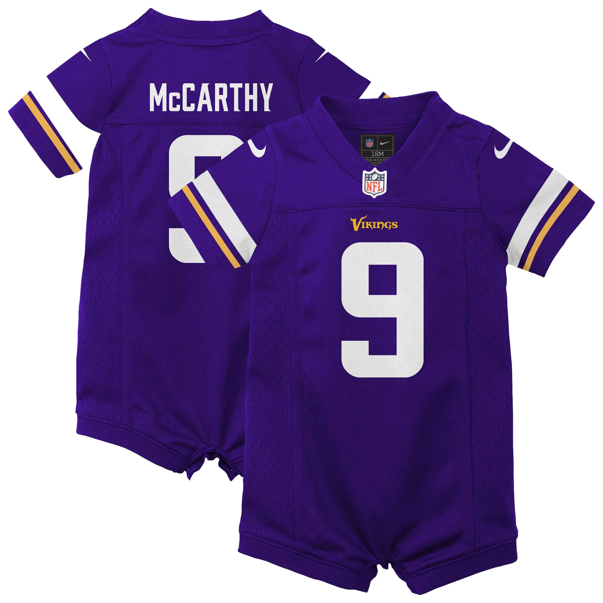 J.J. McCarthy Minnesota Vikings Newborn & Infant Romper Game Jersey - Purple - Image 2