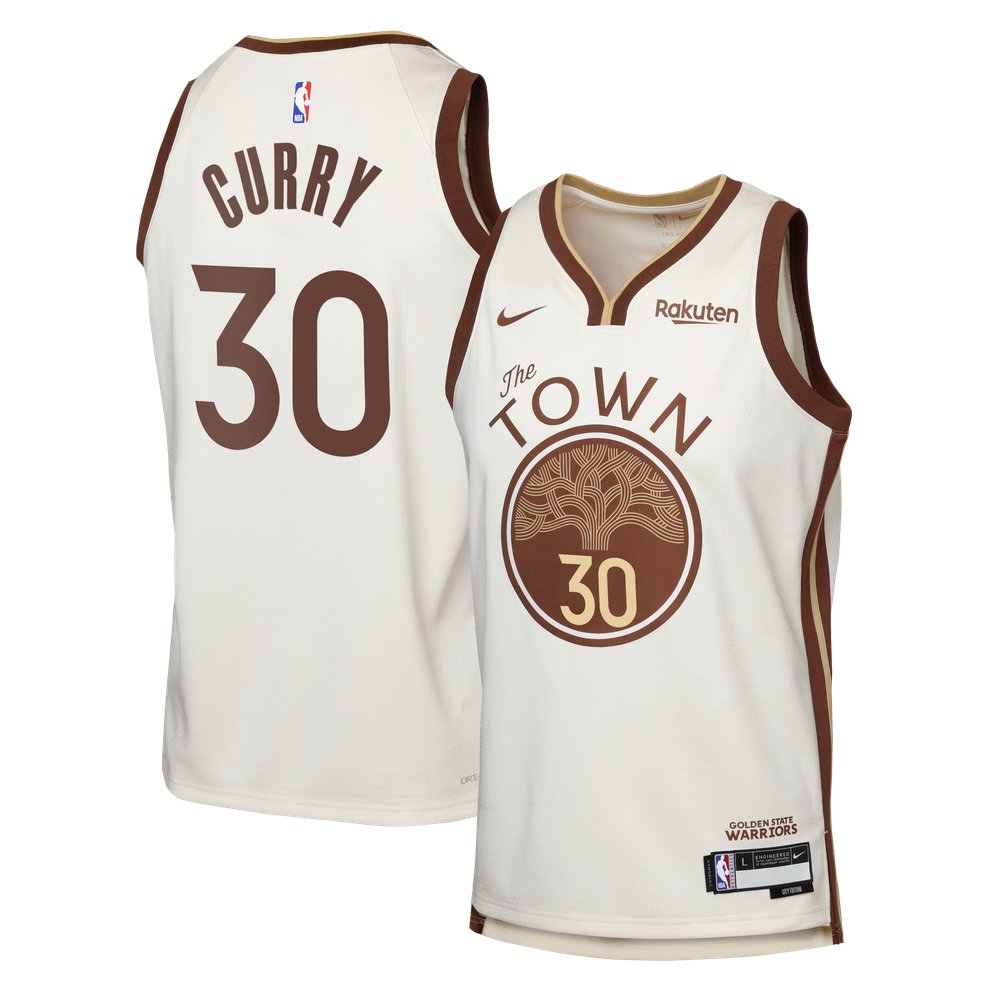 Stephen Curry Golden State Warriors Youth Swingman Finished Badge Player Jersey - City Edition - Tan